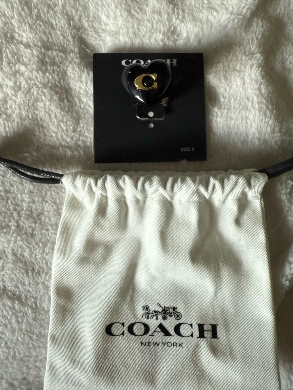 Coach Black Heart Drop Earrings with Gold Studs and ring - Picture 4 of 5